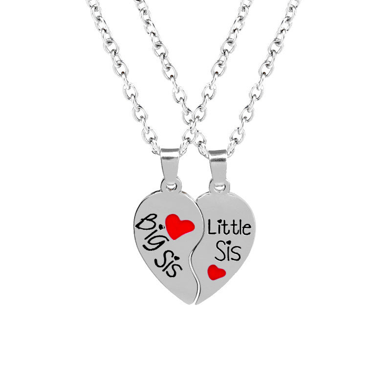 Sisters English Letter Heart Pendant Necklace and Keychain Set