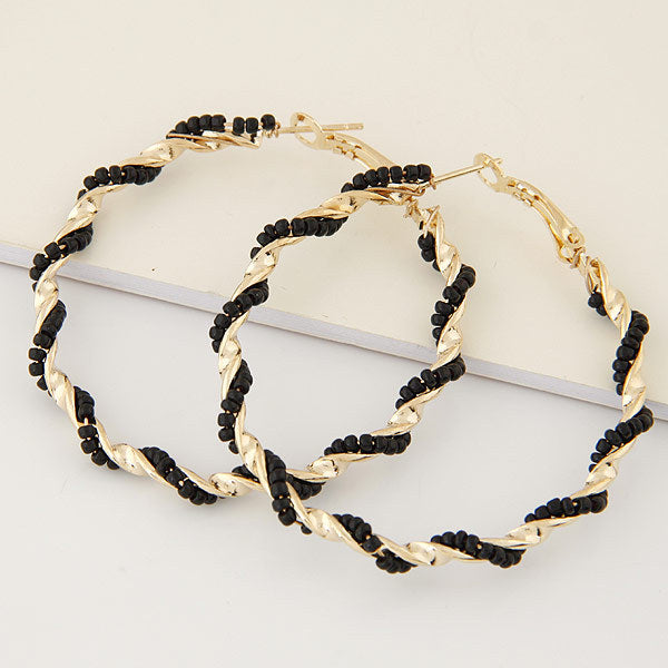 Fashion Metal Guilloché Twist Bead Hoop Earrings