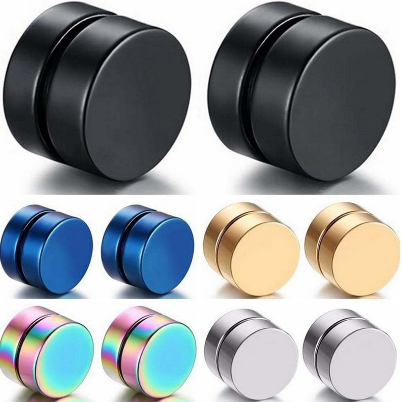Fashion Black Magnetic Round Stainless Steel Earrings - No Piercing Required