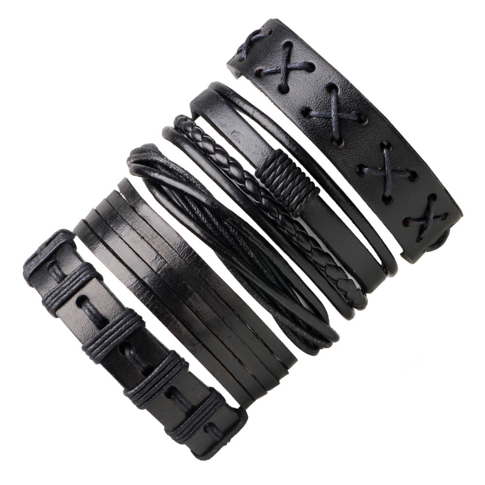 Men's Fashion Leather Bracelet Set - Five-Piece Jewelry Collection