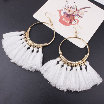 Bohemian Tassel Earrings - Fashion Creative European and American Jewelry with Large Hoop Design