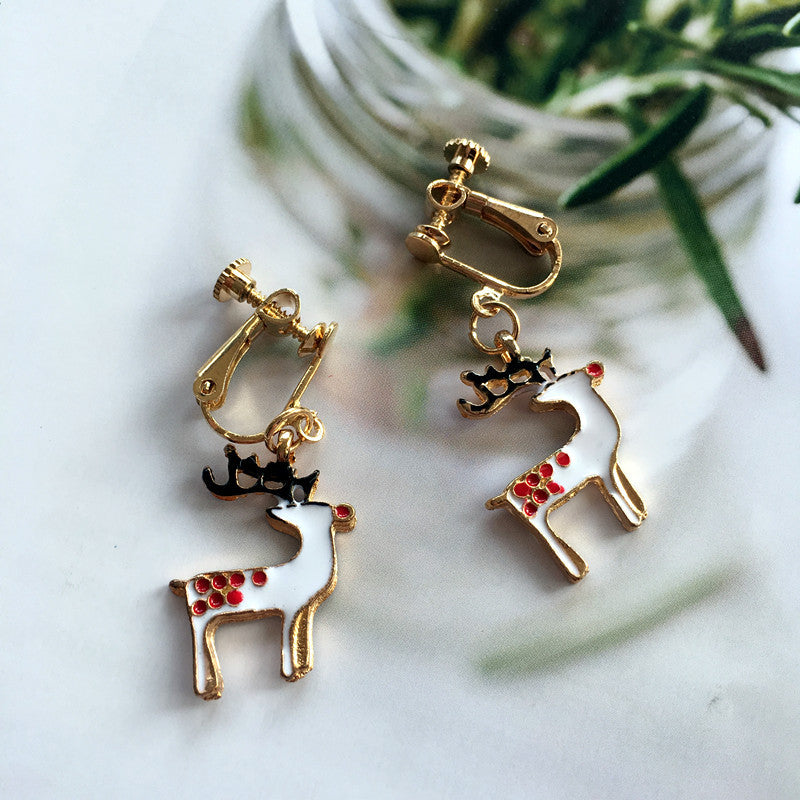 Fashion Christmas Tree Wreath Deer Alloy Plated Women's Drop Earrings Ear Clips - 1 Pair