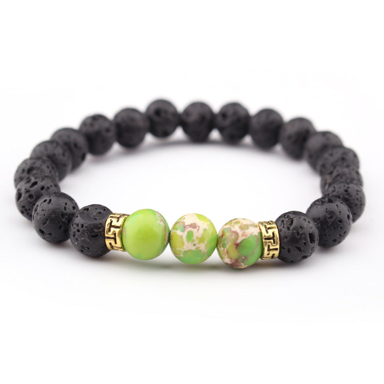 Volcanic Stone & Tiger Eye Agate Beaded Elastic Bracelet