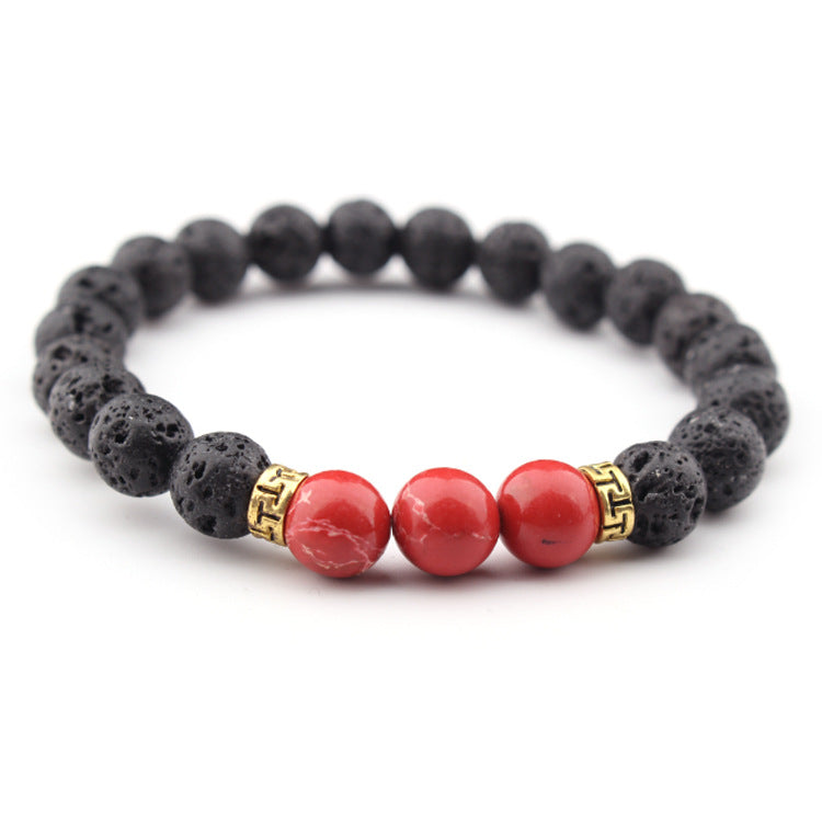 Volcanic Stone & Tiger Eye Agate Beaded Elastic Bracelet