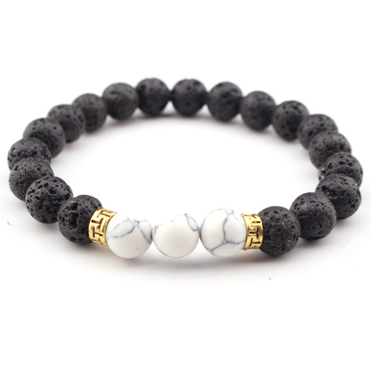 Volcanic Stone & Tiger Eye Agate Beaded Elastic Bracelet