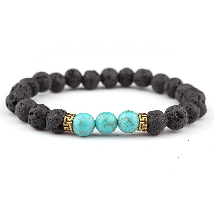 Volcanic Stone & Tiger Eye Agate Beaded Elastic Bracelet