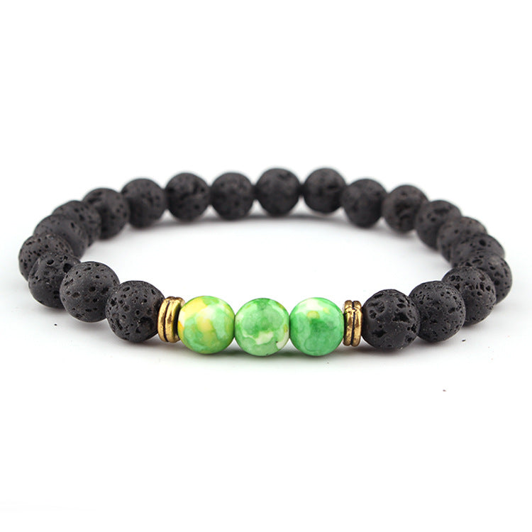 Volcanic Stone & Tiger Eye Agate Beaded Elastic Bracelet
