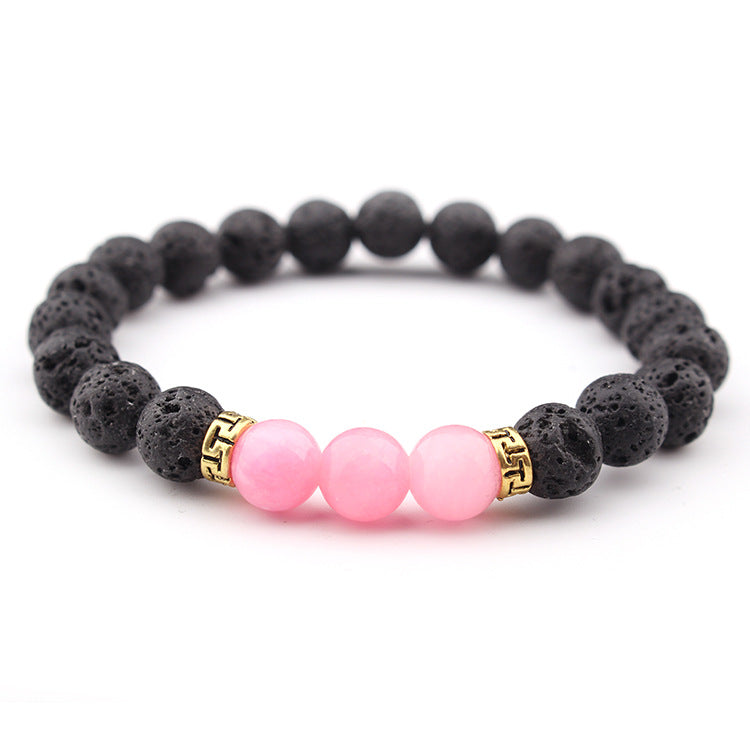 Volcanic Stone & Tiger Eye Agate Beaded Elastic Bracelet