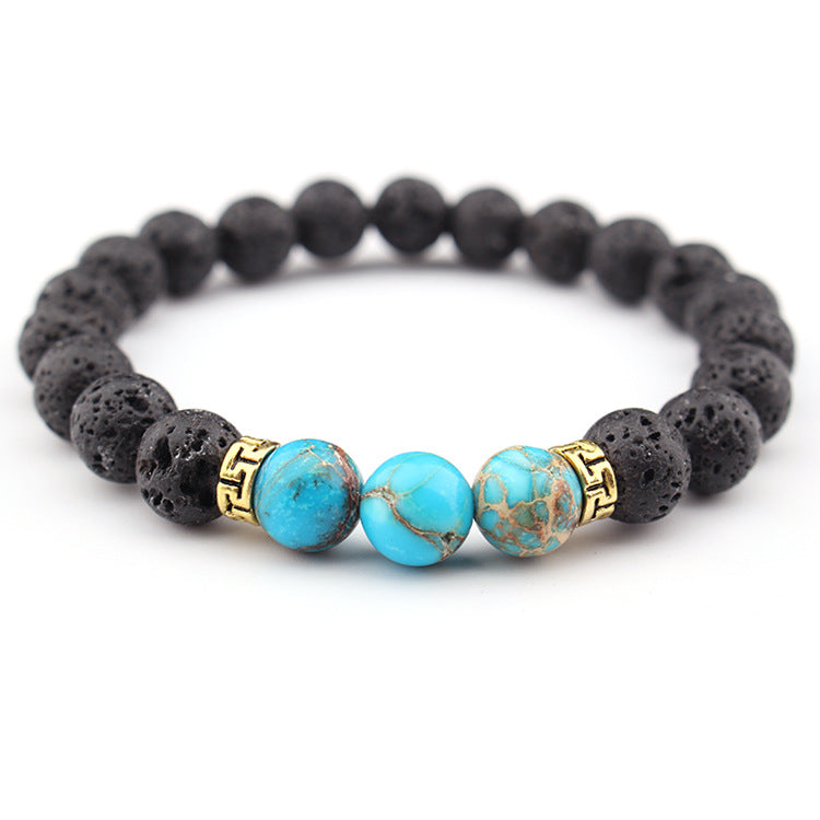 Volcanic Stone & Tiger Eye Agate Beaded Elastic Bracelet