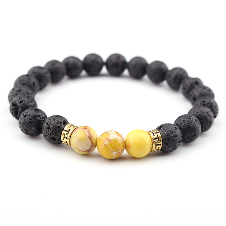 Volcanic Stone & Tiger Eye Agate Beaded Elastic Bracelet