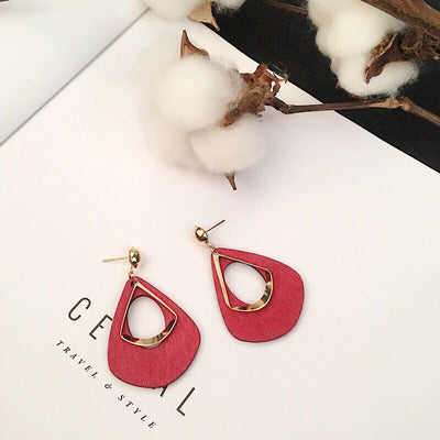 1 Pair Vintage Wood Hollow Out Water Droplet Women's Drop Earrings