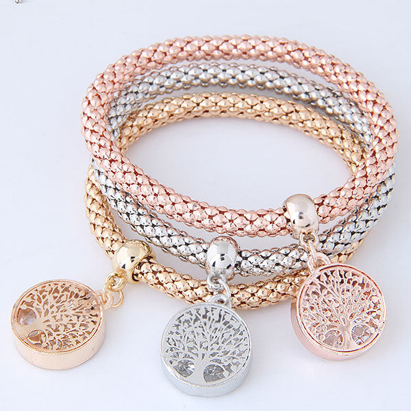 Tricolor Crown & Tree Starfish Pendant Multi-layer Bracelet Set