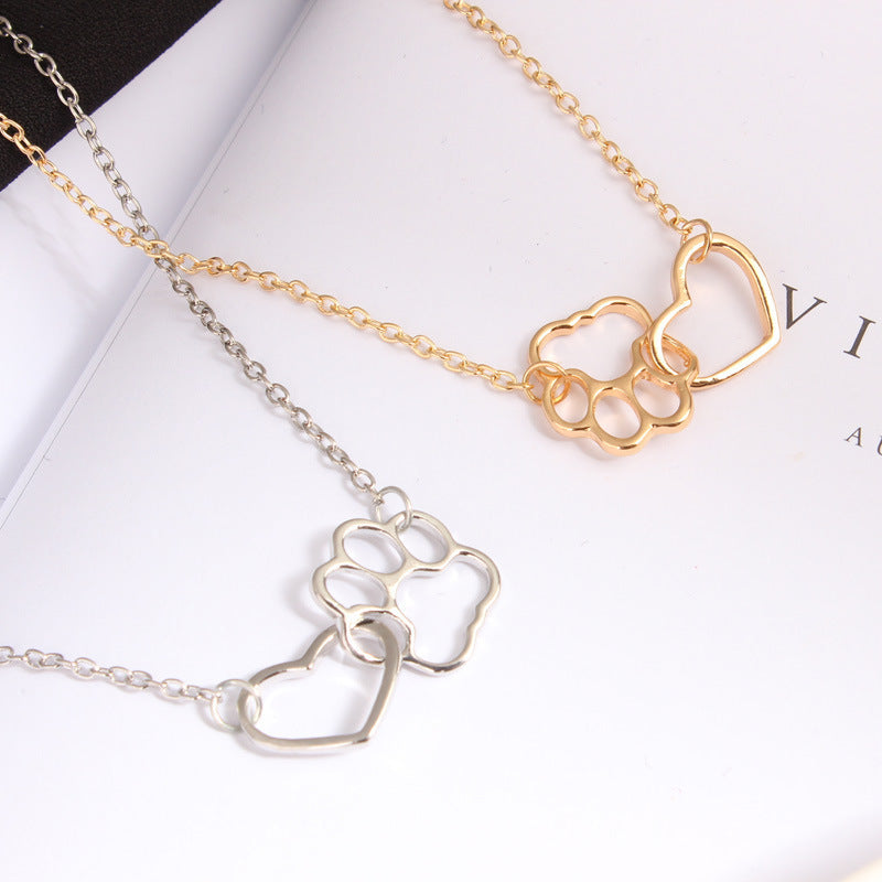 Pet Paw Heart Pendant Necklace - Animal Love Design