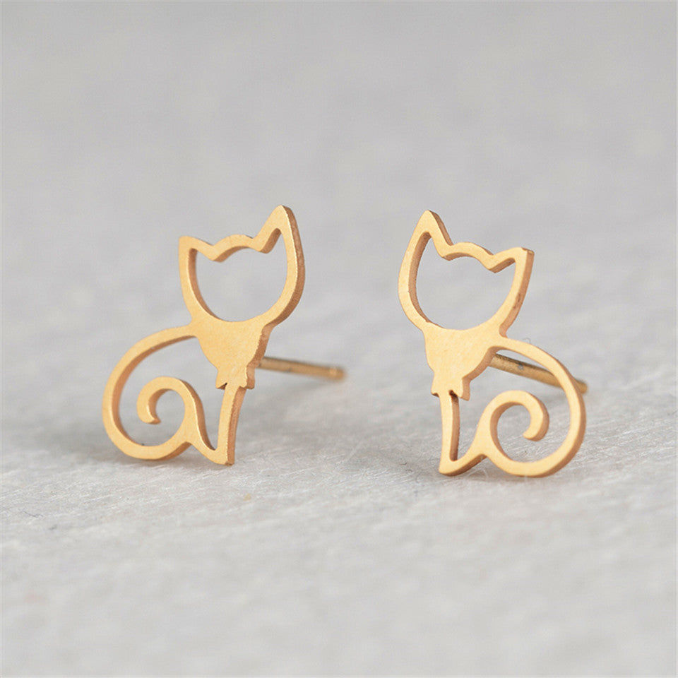 Simple Cat Stainless Steel Stud Earrings for Women