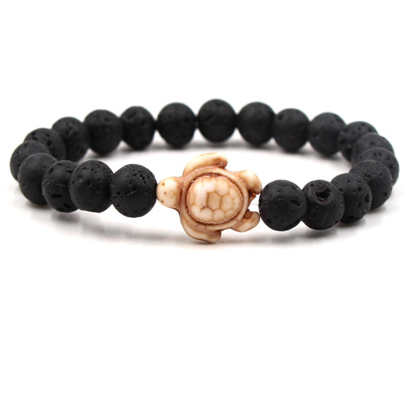 Fashion Tortoise Beaded Unisex Bracelet with Black Lava Stone and Turquoise