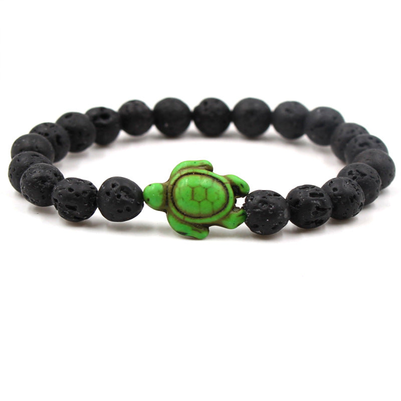 Fashion Tortoise Beaded Unisex Bracelet with Black Lava Stone and Turquoise