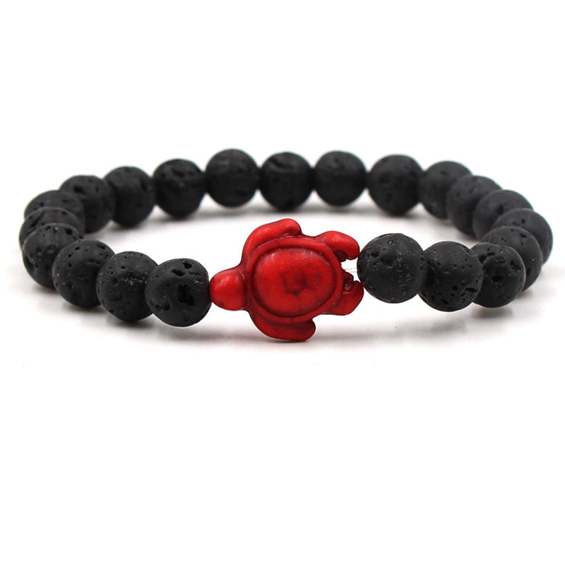Fashion Tortoise Beaded Unisex Bracelet with Black Lava Stone and Turquoise