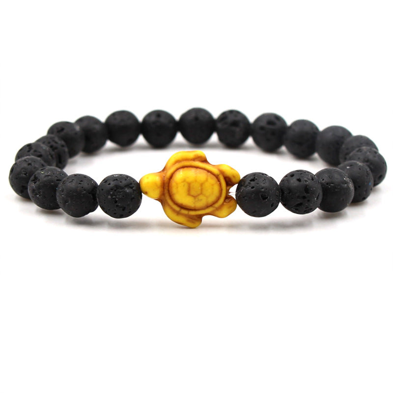 Fashion Tortoise Beaded Unisex Bracelet with Black Lava Stone and Turquoise