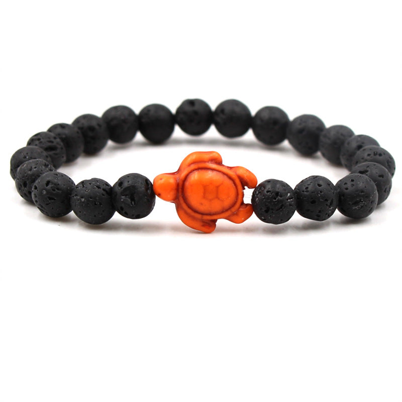 Fashion Tortoise Beaded Unisex Bracelet with Black Lava Stone and Turquoise