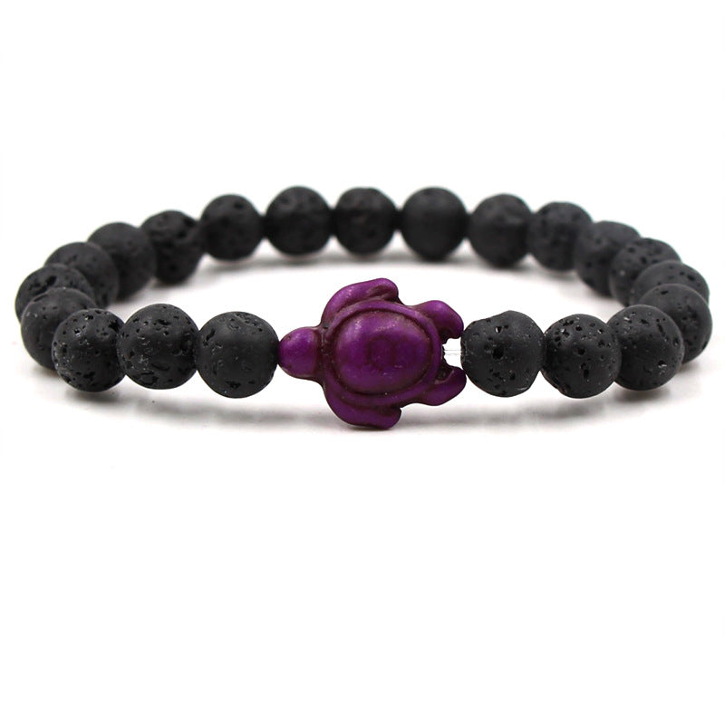 Fashion Tortoise Beaded Unisex Bracelet with Black Lava Stone and Turquoise