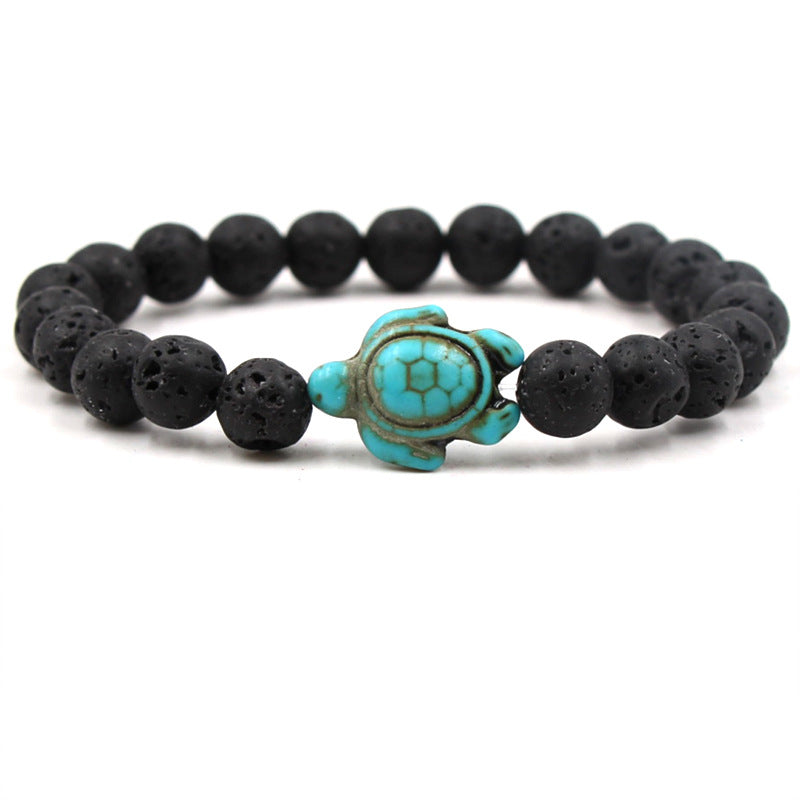 Fashion Tortoise Beaded Unisex Bracelet with Black Lava Stone and Turquoise