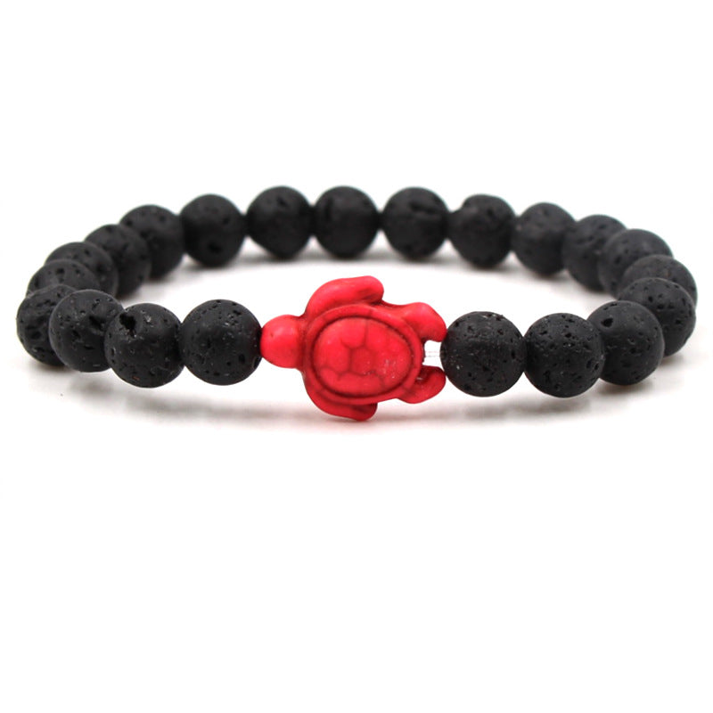 Fashion Tortoise Beaded Unisex Bracelet with Black Lava Stone and Turquoise