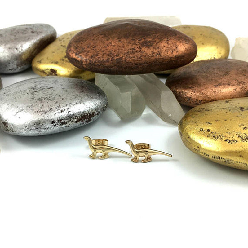 Gold Plated Silver Dinosaur Stud Earrings