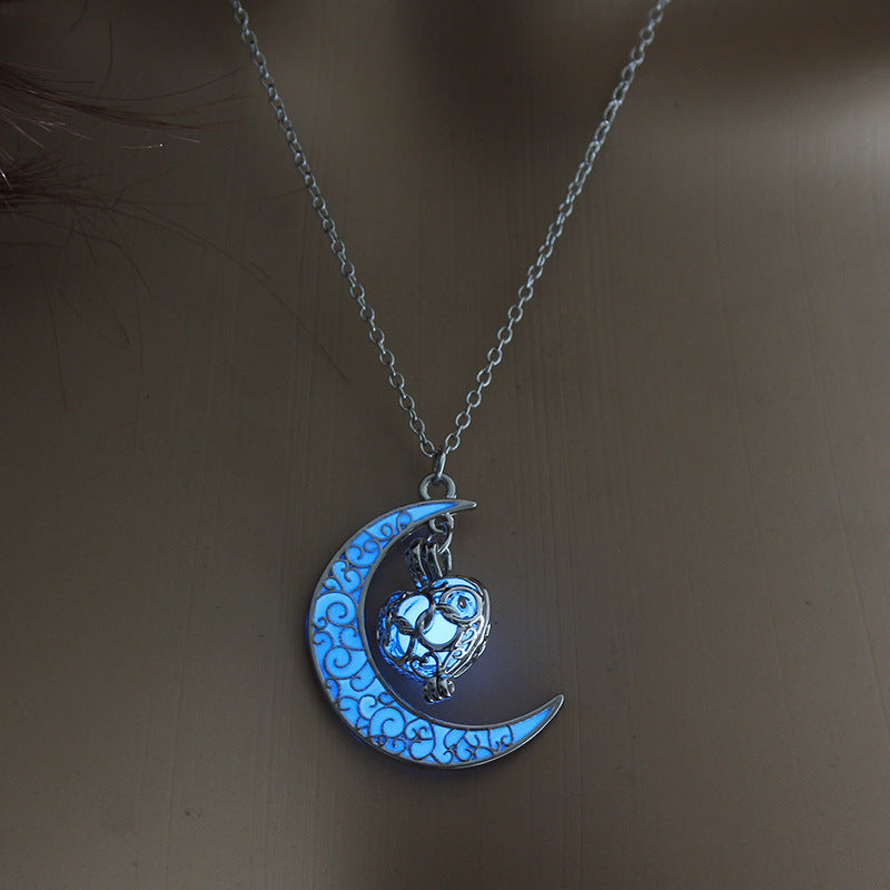 Luminous Moon Heart Pendant Necklace - Customizable Heart Shape Design