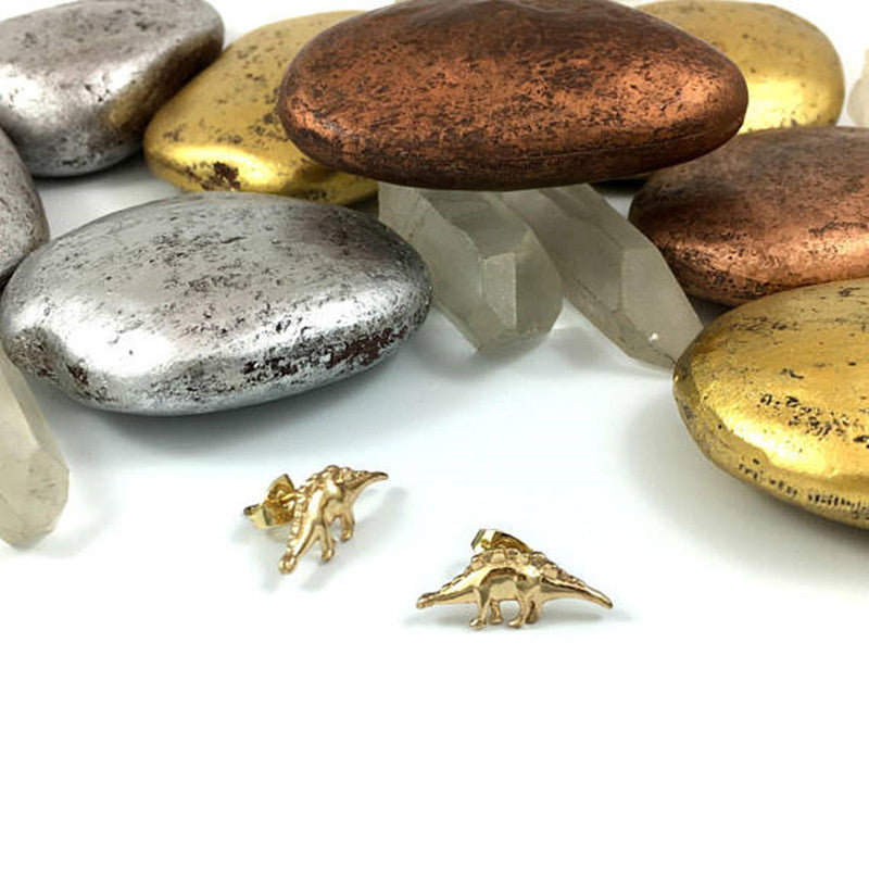 Gold Plated Silver Dinosaur Stud Earrings