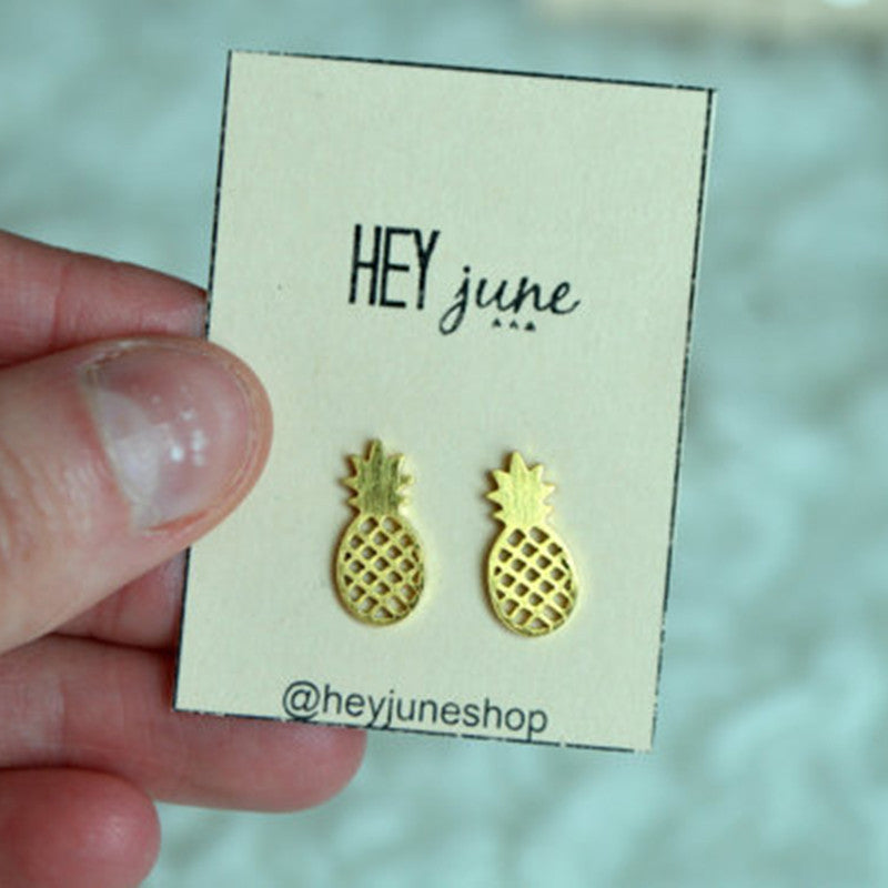 Hollow Brushed Pineapple Alloy Plated Stud Earrings in Gold, Silver, and Rose Gold
