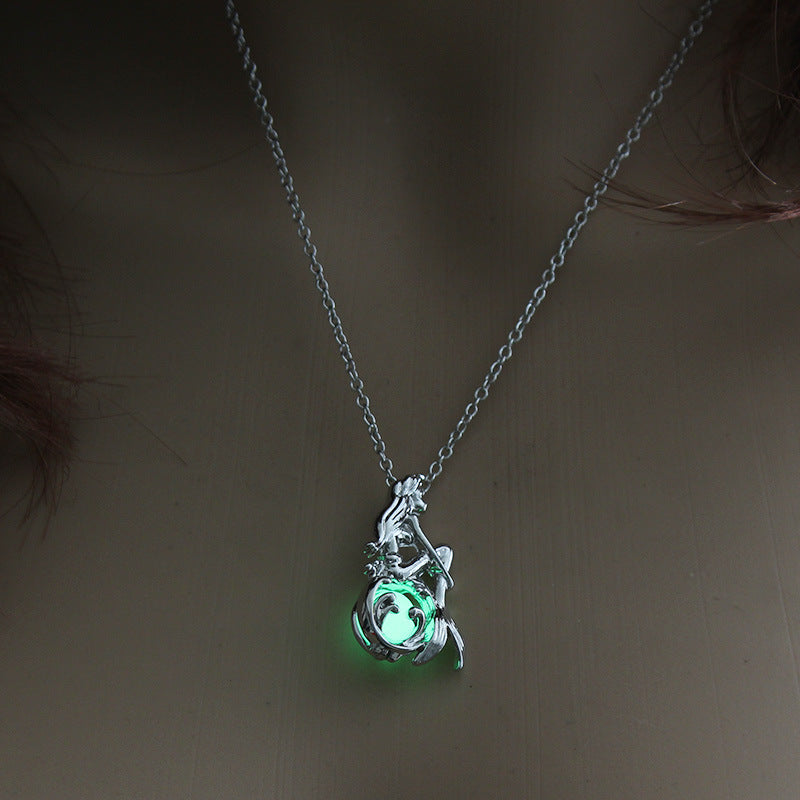 Luminous Multicolor Mermaid Pendant Necklace for Halloween