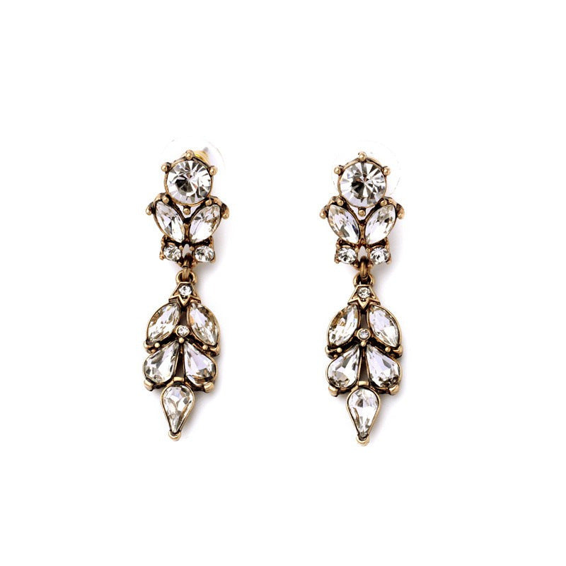 Retro Crystal Inlay Leaf Drop Earrings for Women