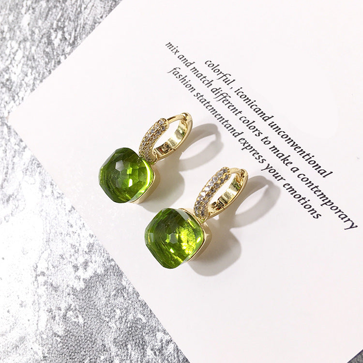 1 Pair Square Inlay Copper Crystal Zircon Candy Color Earrings