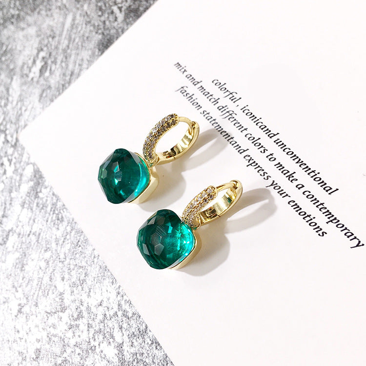 1 Pair Square Inlay Copper Crystal Zircon Candy Color Earrings