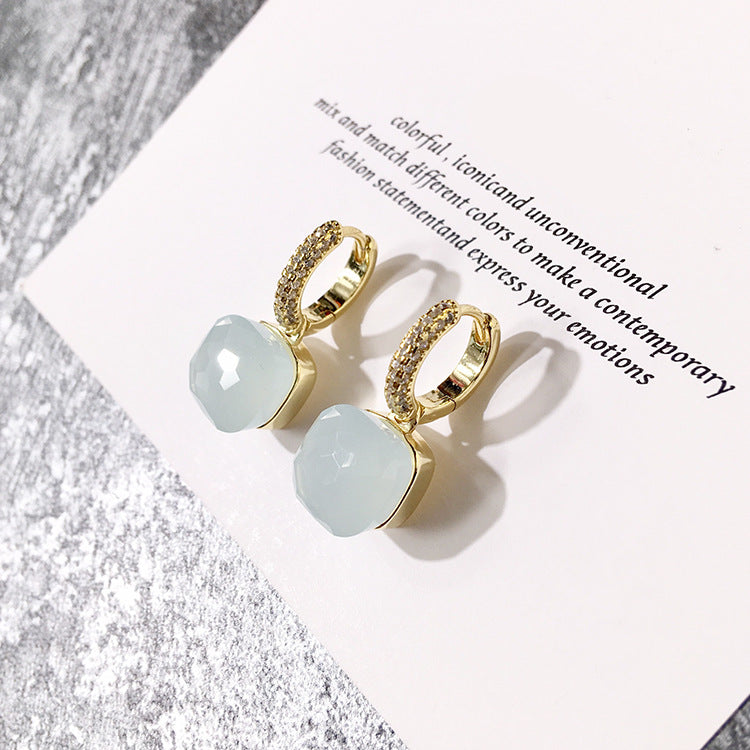 1 Pair Square Inlay Copper Crystal Zircon Candy Color Earrings