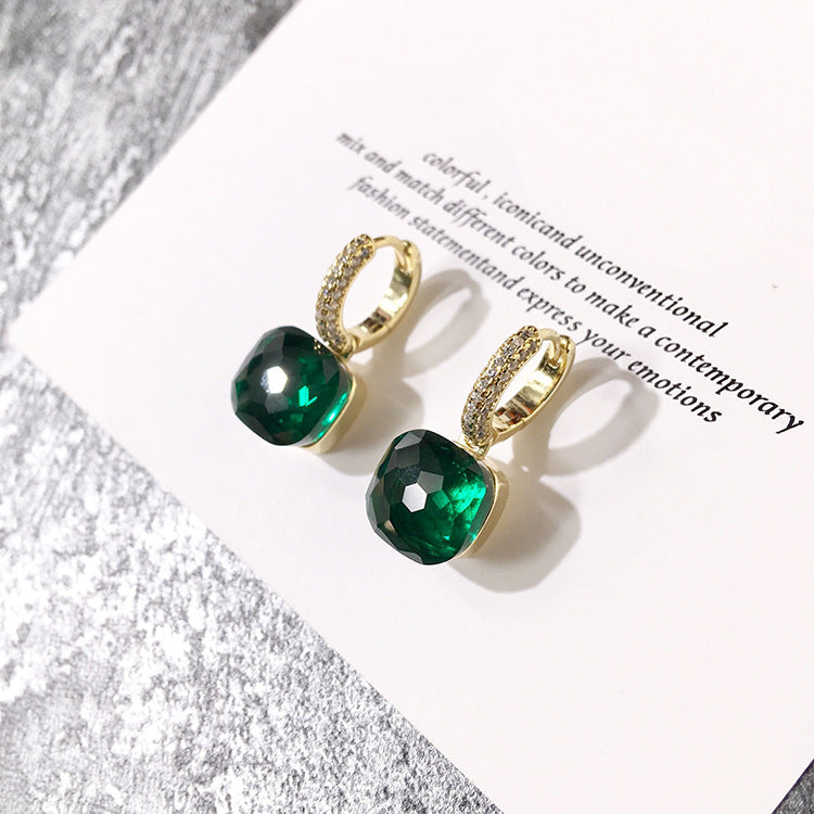 1 Pair Square Inlay Copper Crystal Zircon Candy Color Earrings