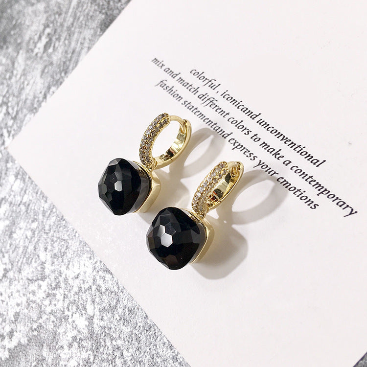 1 Pair Square Inlay Copper Crystal Zircon Candy Color Earrings