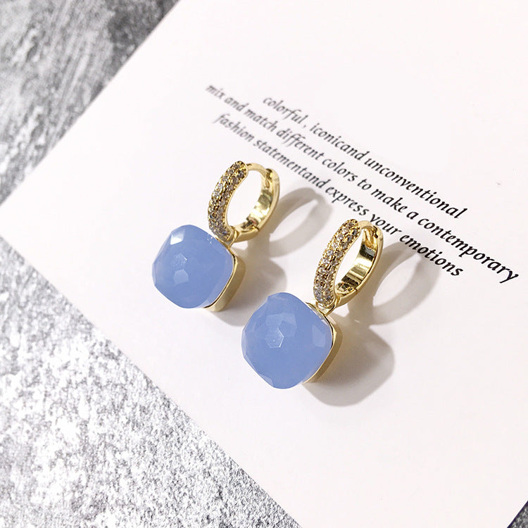 1 Pair Square Inlay Copper Crystal Zircon Candy Color Earrings