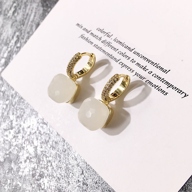 1 Pair Square Inlay Copper Crystal Zircon Candy Color Earrings