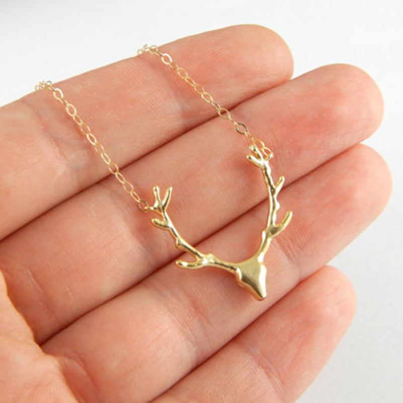 Simple Reindeer Antler Pendant Necklace for Women - Christmas Elk Clavicle Chain