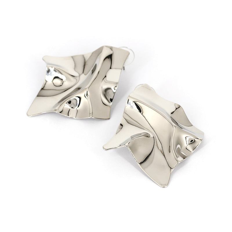Simple Solid Color Metal Plated Geometric Square Earrings for Women