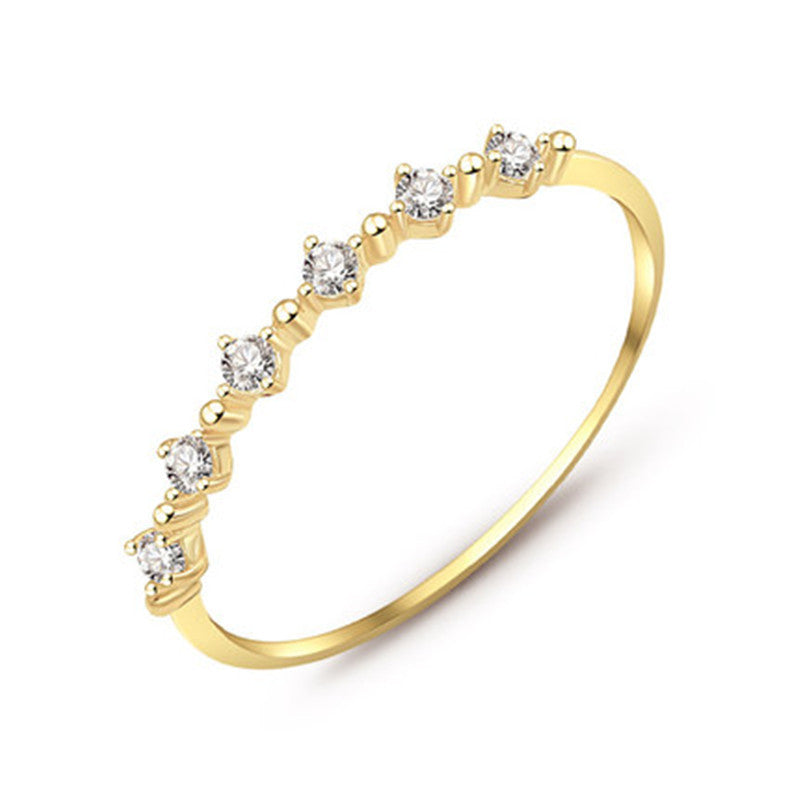 Simple Style Round Sterling Silver Inlay Gem Ring with 14k Gold Plated Zircon Detailing