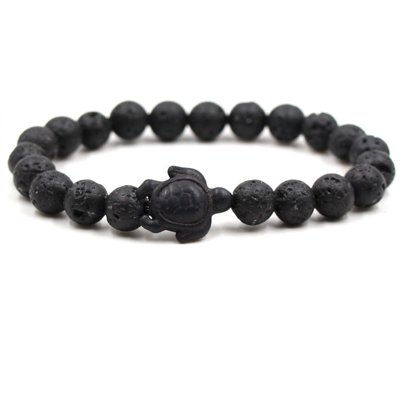 Fashion Tortoise Beaded Unisex Bracelet with Black Lava Stone and Turquoise