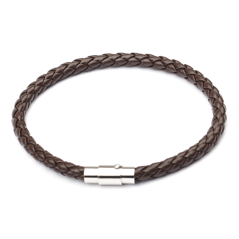 Geometric Stainless Steel Magnetic Leather Braided Unisex Bracelet