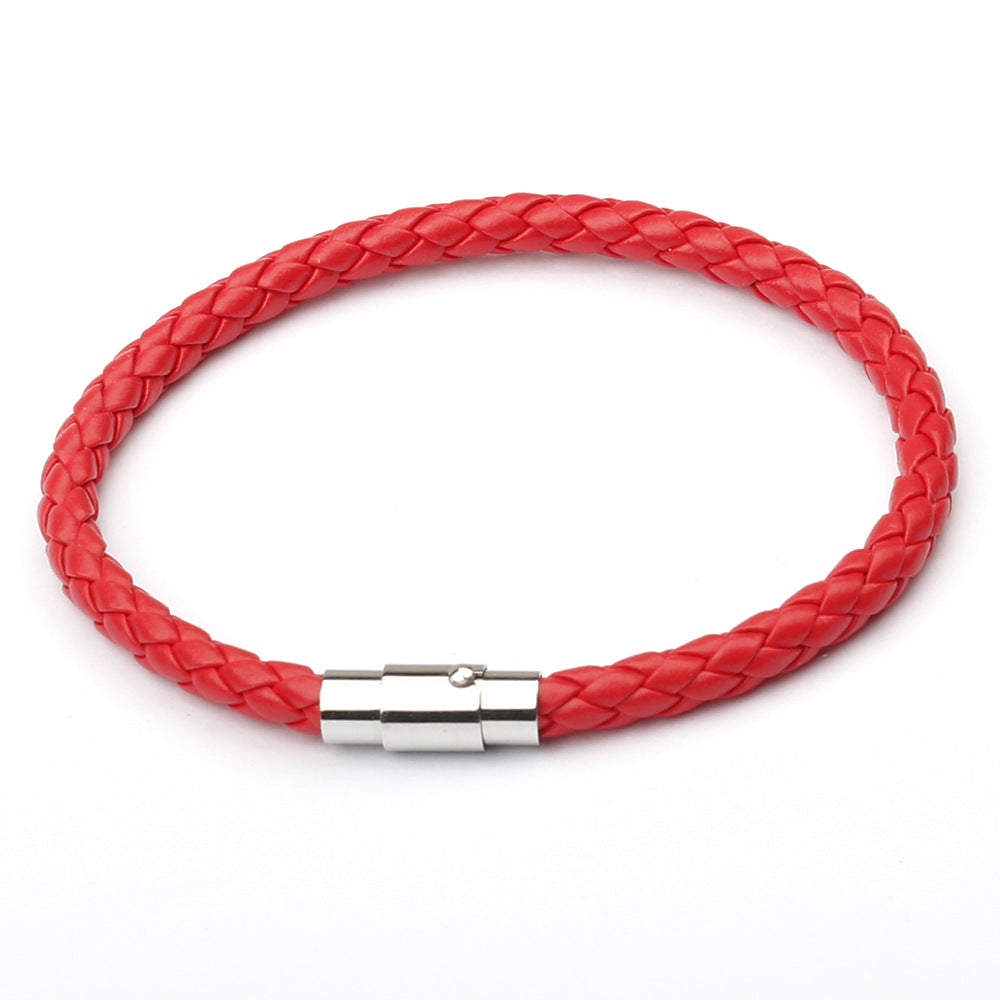 Geometric Stainless Steel Magnetic Leather Braided Unisex Bracelet
