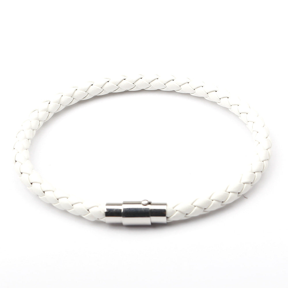 Geometric Stainless Steel Magnetic Leather Braided Unisex Bracelet