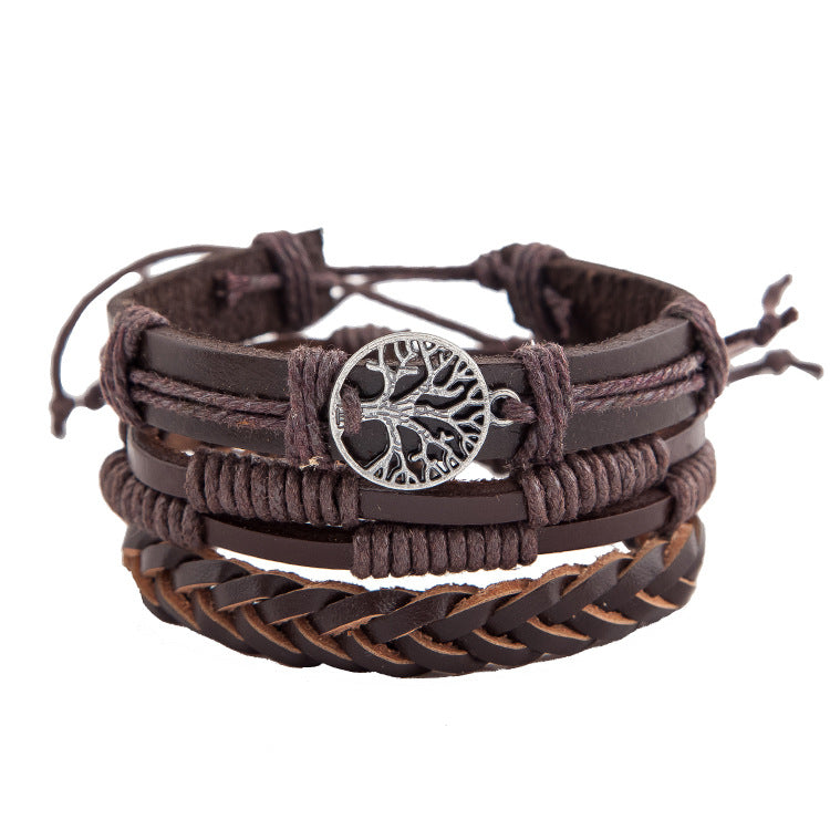 Hand-woven Vintage Cowhide Multi-layer Men's Friendship Bracelet Set