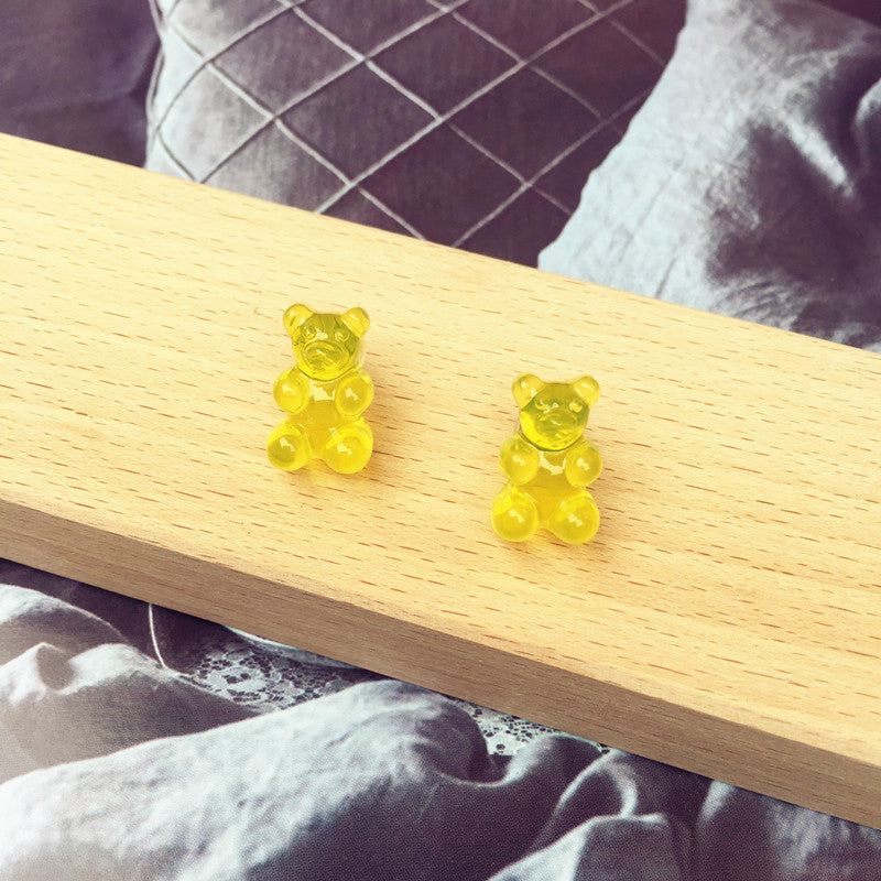 Cartoon Bear Candy Color Transparent Earrings