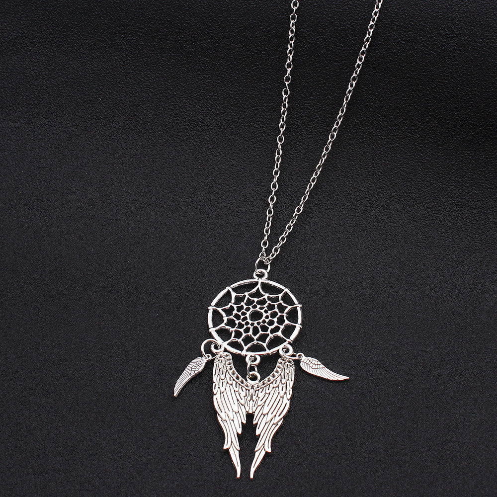 Bohemian Turquoise Dreamcatcher Feather Pendant Necklace