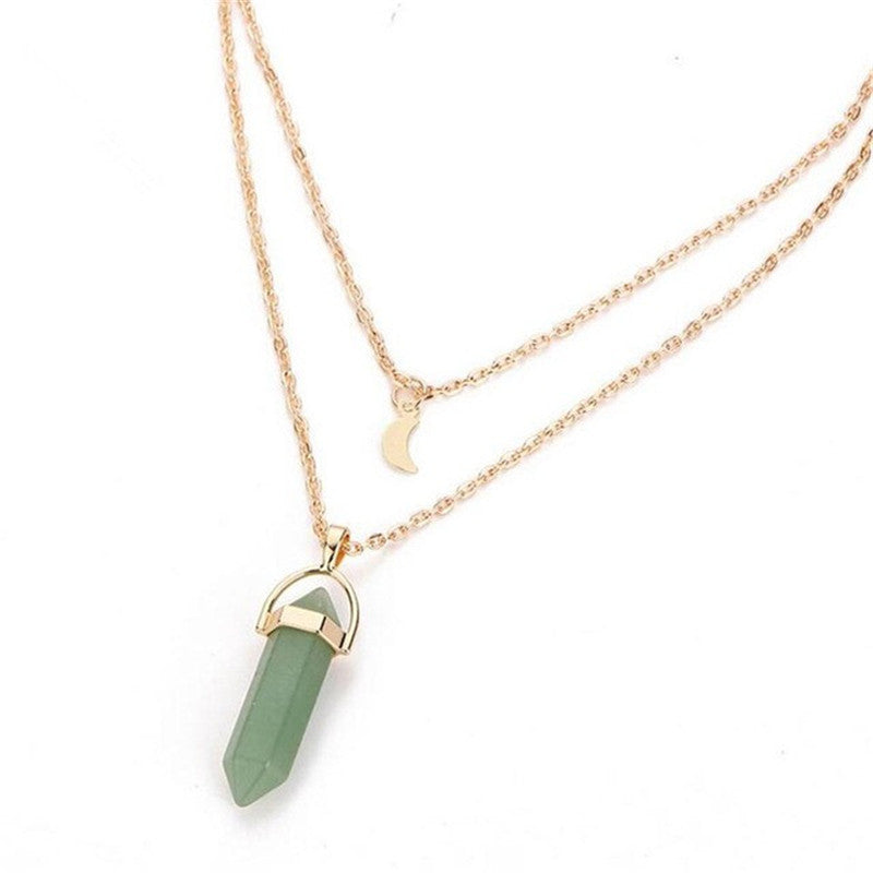 Hexagonal Pillar Pendant Layered Necklace for Women